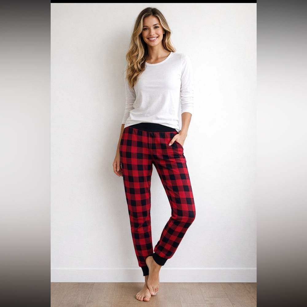 J Crew Women’s Buffalo Plaid Pajama Pants Size Large Red Black Holiday